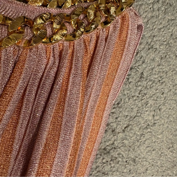 St John New Sparkle Sunburst Pleated Halter Chain Neck Gown Size XL $2,995.00 - Picture 8 of 16